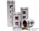 4pc Glass Canister Set w/ Window in Stainless